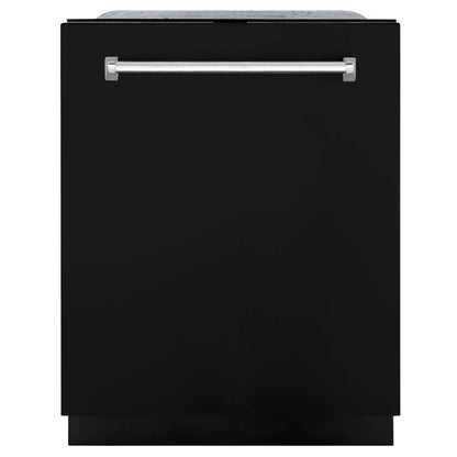 ZLINE 24 in. Monument Series 3rd Rack Top Touch Control Dishwasher in Black Matte with Stainless Steel Tub, 45dBa (DWMT-BLM-24) front, closed.