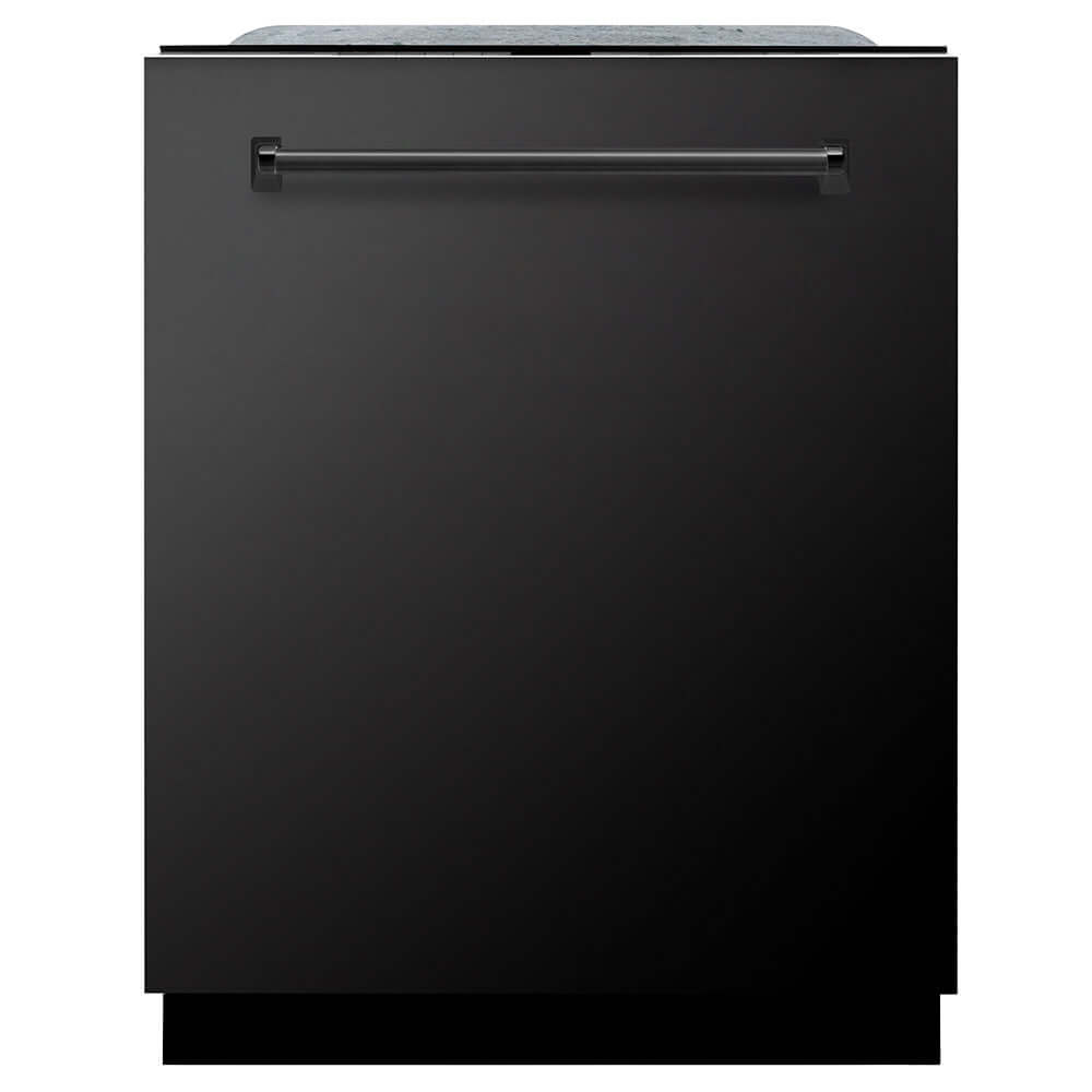 ZLINE 24 in. Monument Series 3rd Rack Top Touch Control Dishwasher in Black Stainless Steel with Stainless Steel Tub, 45dBa (DWMT-BS-24) front, closed.