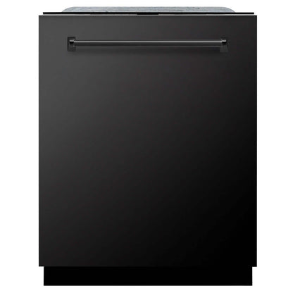 ZLINE 24 in. Monument Series 3rd Rack Top Touch Control Dishwasher in Black Stainless Steel with Stainless Steel Tub, 45dBa (DWMT-BS-24) front, closed.