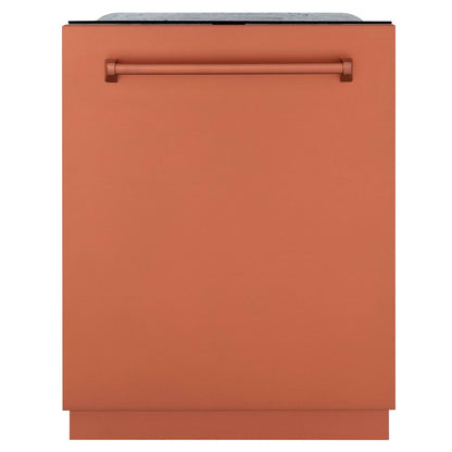 ZLINE 24 in. Monument Series 3rd Rack Top Touch Control Dishwasher in Copper with Stainless Steel Tub, 45dBa (DWMT-C-24) front, closed.