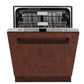 ZLINE 24 in. Monument Series 3rd Rack Top Touch Control Dishwasher in Hand Hammered Copper with Stainless Steel Tub, 45dBa (DWMT-HH-24) front, half open.