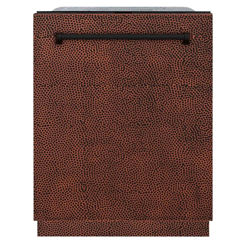 ZLINE 24 in. Monument Series 3rd Rack Top Touch Control Dishwasher in Hand Hammered Copper with Stainless Steel Tub, 45dBa (DWMT-HH-24) front, closed.