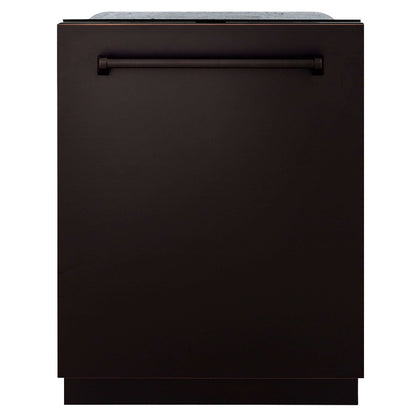 ZLINE 24 in. Monument Series 3rd Rack Top Touch Control Dishwasher in Oil Rubbed Bronze with Stainless Steel Tub, 45dBa (DWMT-ORB-24) front, closed.