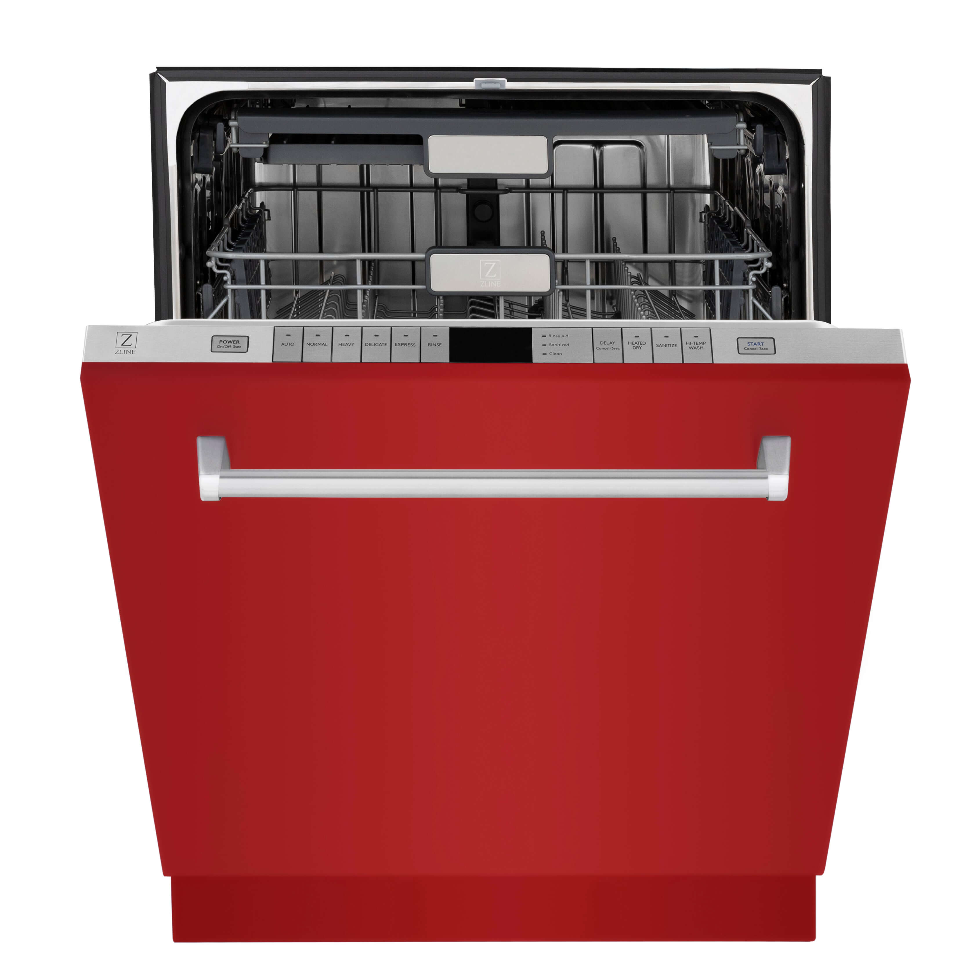 ZLINE 24 in. Monument Series Dishwasher with Red Gloss Door (DWMT-RG-24) Front View Door Partially Open