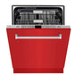 ZLINE 24 in. Monument Series 3rd Rack Top Touch Control Dishwasher in Red Matte with Stainless Steel Tub, 45dBa (DWMT-RM-24) front, half open.