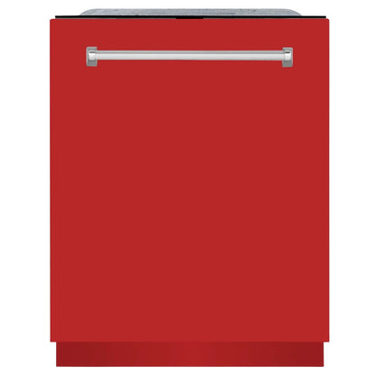 ZLINE 24 in. Monument Series 3rd Rack Top Touch Control Dishwasher in Red Matte with Stainless Steel Tub, 45dBa (DWMT-RM-24) front, closed.