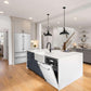 ZLINE 24 in. Monument Series 3rd Rack Top Touch Control Dishwasher in White Matte with Stainless Steel Tub, 45dBa (DWMT-WM-24) built-in to cabinets in a luxury kitchen.