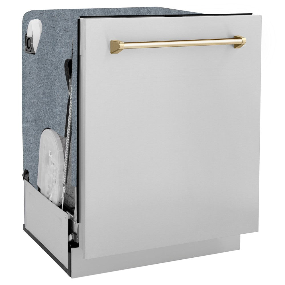 ZLINE Autograph Edition 24 in. Monument Dishwasher in Stainless Steel with Gold Handle (DWMTZ-304-24-G) Side View