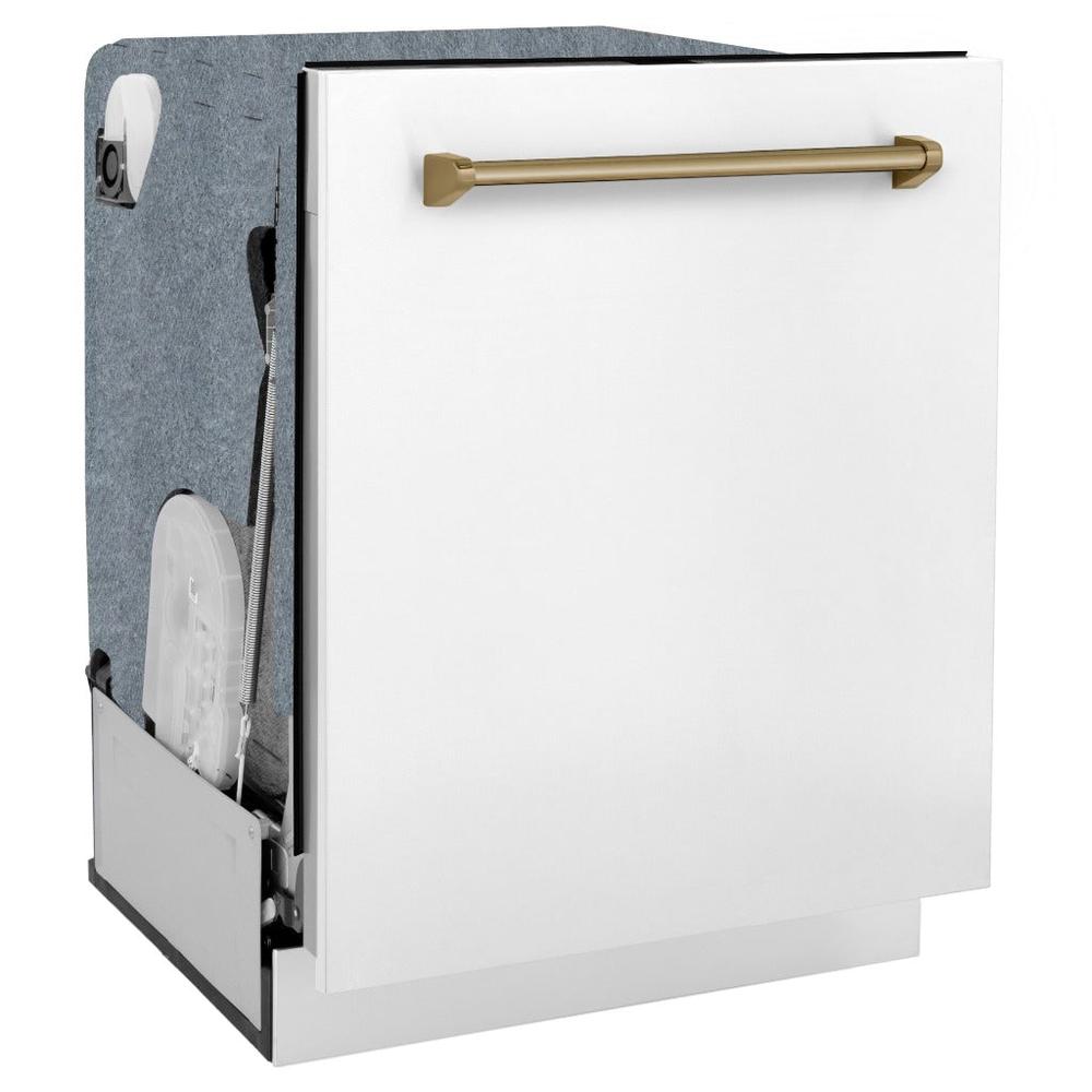  ZLINE Autograph Edition 24 in. Monument Dishwasher in White Matte with Champagne Bronze Handle (DWMTZ-WM-24-CB) Side View