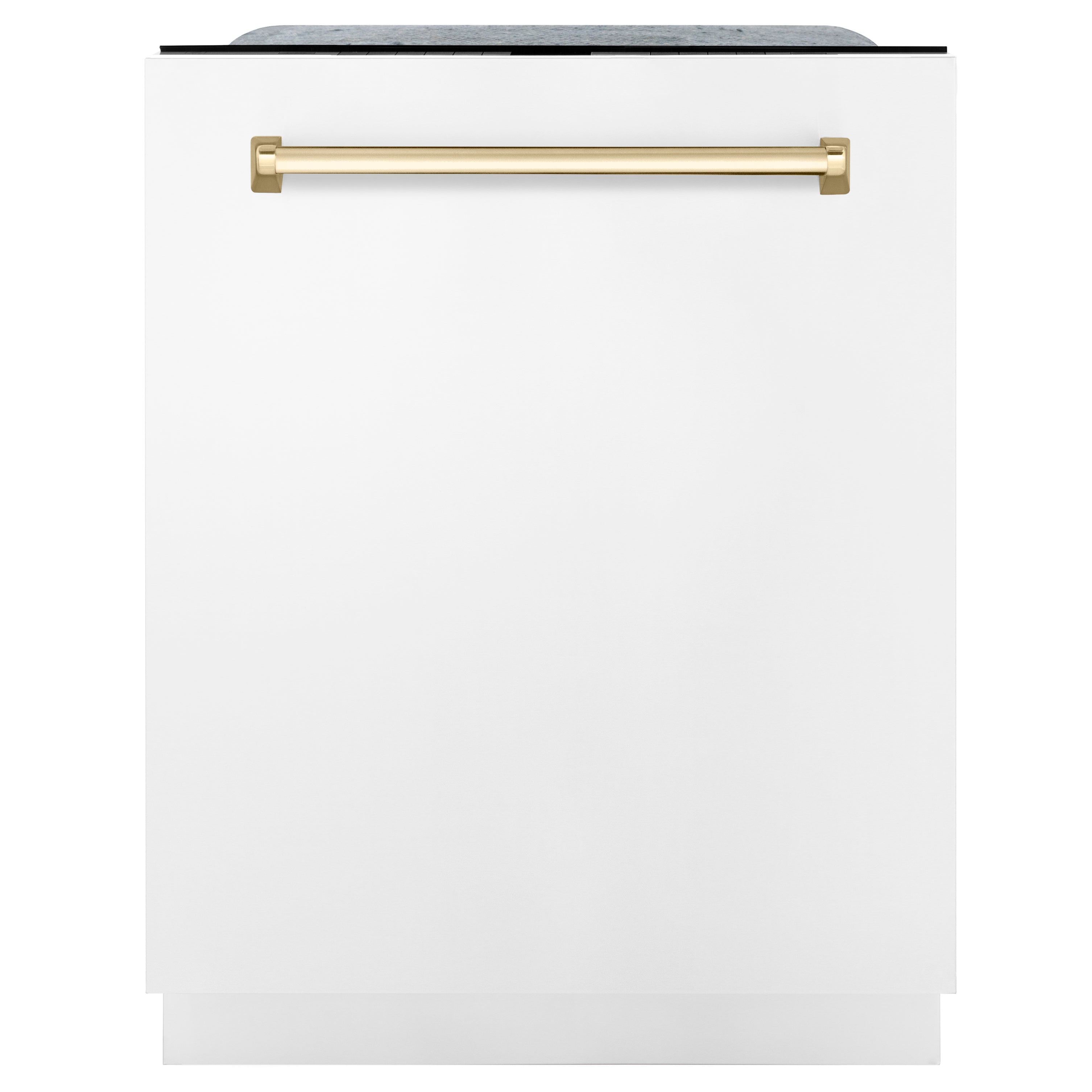 ZLINE Autograph Edition 24 in. 3rd Rack Top Touch Control Tall Tub Dishwasher in White Matte with Gold Accent Handle, 51dBa (DWMTZ-WM-24-G)