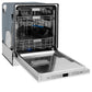 ZLINE Autograph Edition 24 in. Monument Series 3rd Rack Top Touch Control Tall Tub Dishwasher in White Matte with Polished Gold Handle, 45dBa (DWMTZ-WM-24-G) side, open.