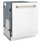 ZLINE Autograph Edition 24 in. Monument Series 3rd Rack Top Touch Control Tall Tub Dishwasher in White Matte with Polished Gold Handle, 45dBa (DWMTZ-WM-24-G) side.
