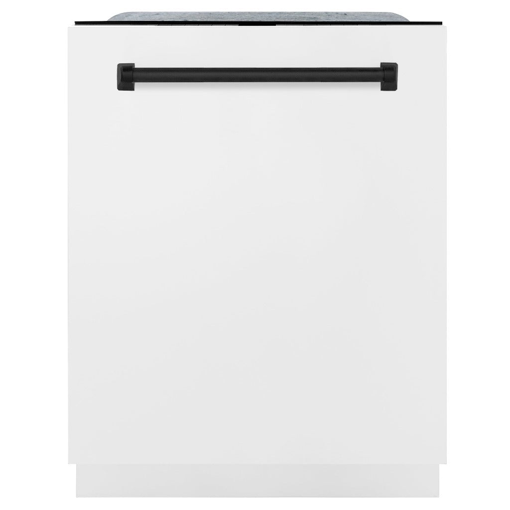 ZLINE Autograph Edition 24 in. 3rd Rack Top Touch Control Tall Tub Dishwasher in White Matte with Matte Black Accent Handle (DWMTZ-WM-24-MB)