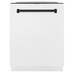 ZLINE Autograph Edition 24 in. Monument Series 3rd Rack Top Control Built-In Tall Tub Dishwasher in White Matte with Matte Black Handle, 45dBa (DWMTZ-WM-24-MB) front, closed.