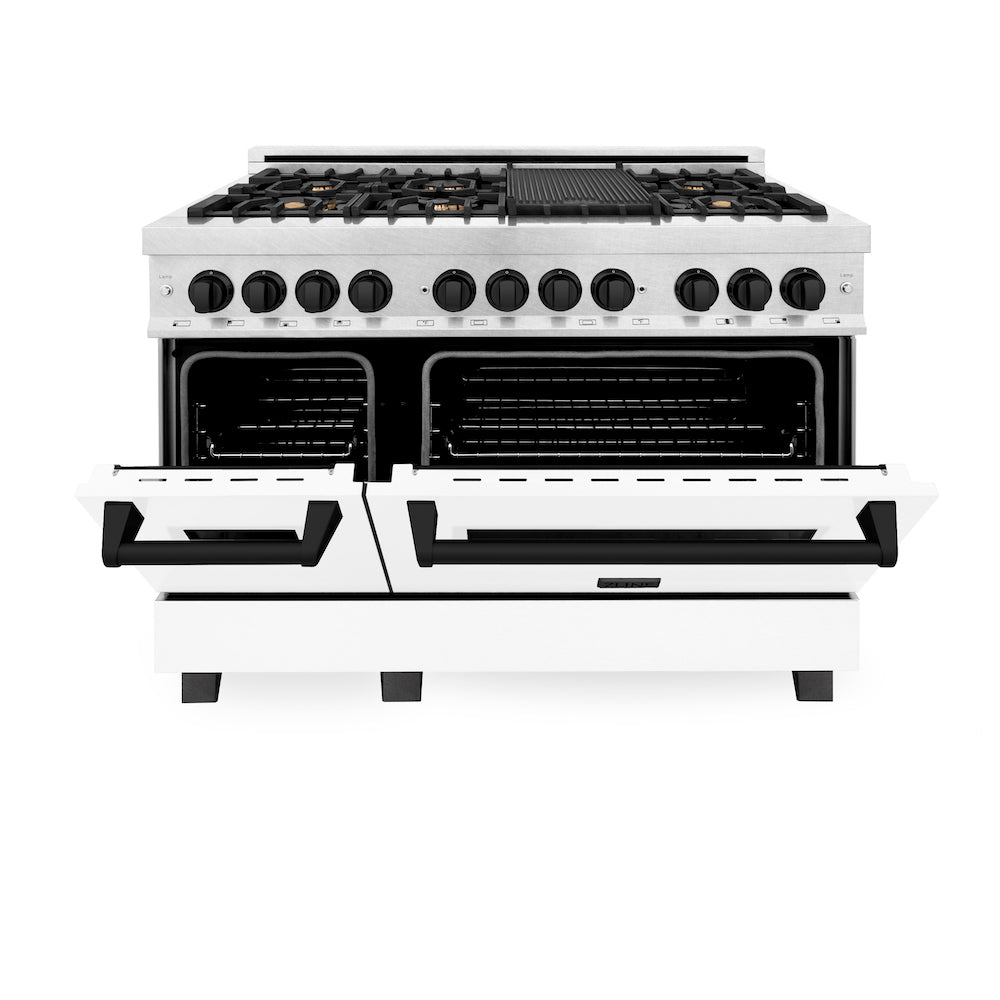 ZLINE Autograph Edition 48 in. 6.0 cu. ft. Dual Fuel Range with Gas Stove and Electric Oven in Fingerprint Resistant Stainless Steel with White Matte Door and Matte Black Accents (RASZ-WM-48-MB)