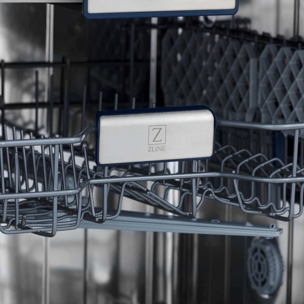 ZLINE logo on dish rack inside dishwasher.