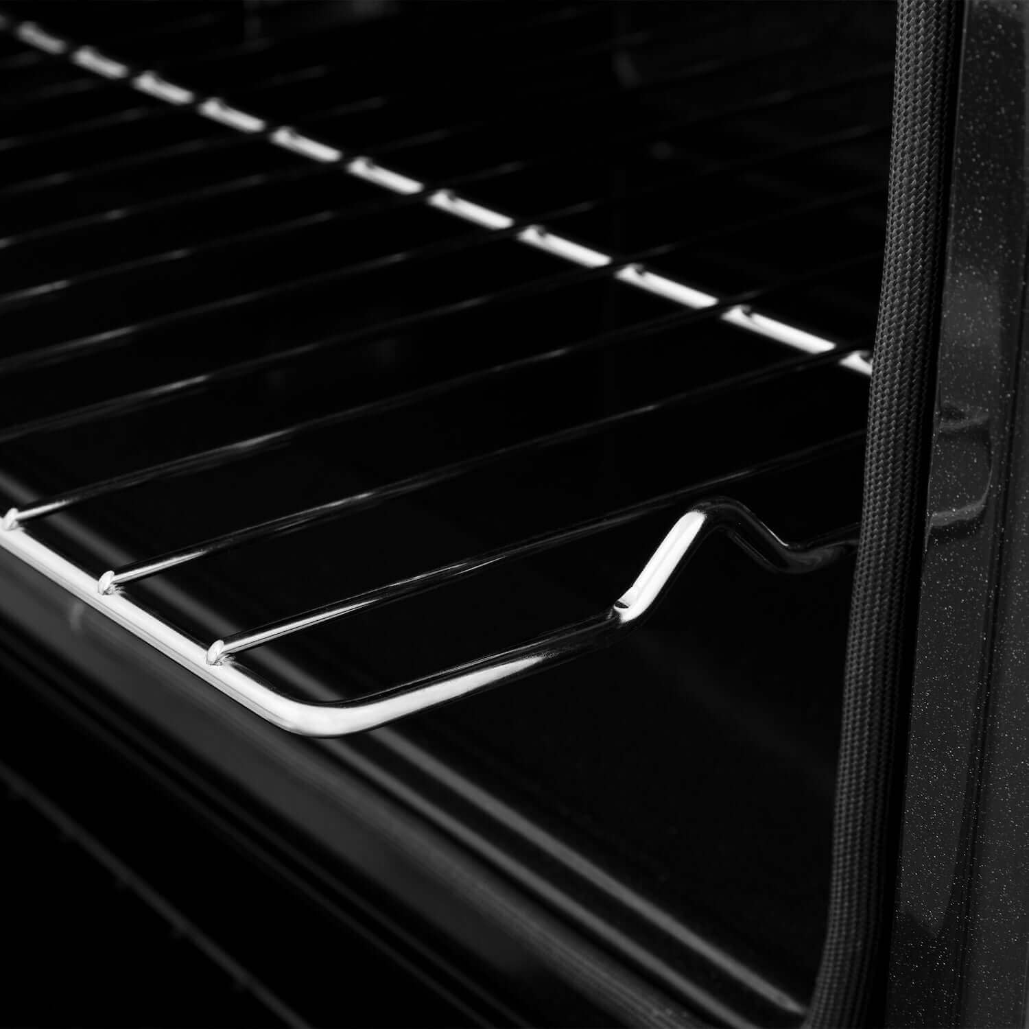 Adjustable oven rack inside ZLINE built-in wall oven.