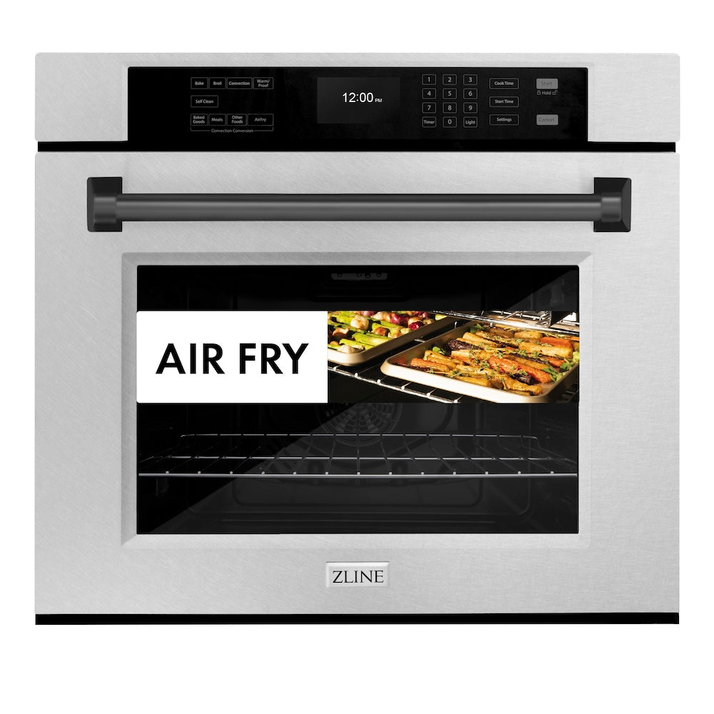 ZLINE Autograph Edition 30 in. Professional True Convection Single Wall Oven with Air Fry and Self Clean in DuraSnow® Stainless Steel with Matte Black Handle (WASSZ-30-MB)