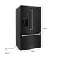 ZLINE Autograph Edition 36 in. 28.9 cu. ft. Standard-Depth French Door External Water Dispenser Refrigerator with Dual Ice Maker in Fingerprint-Resistant Black Stainless Steel and Champagne Bronze Traditional Handles (RSMZ-W-36-BS-CB) dimensional diagram.