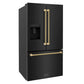 ZLINE Autograph Edition 36 in. 28.9 cu. ft. Standard-Depth French Door External Water Dispenser Refrigerator with Dual Ice Maker in Fingerprint-Resistant Black Stainless Steel and Polished Gold Helix Handles (RSMZ-W-36-BS-KG) side.