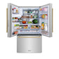 ZLINE Autograph Edition 36 in. 28.9 cu. ft. Standard-Depth French Door External Water Dispenser Refrigerator with Dual Ice Maker in Fingerprint-Resistant Stainless Steel and Champagne Bronze Traditional Handles (RSMZ-W-36-CB)