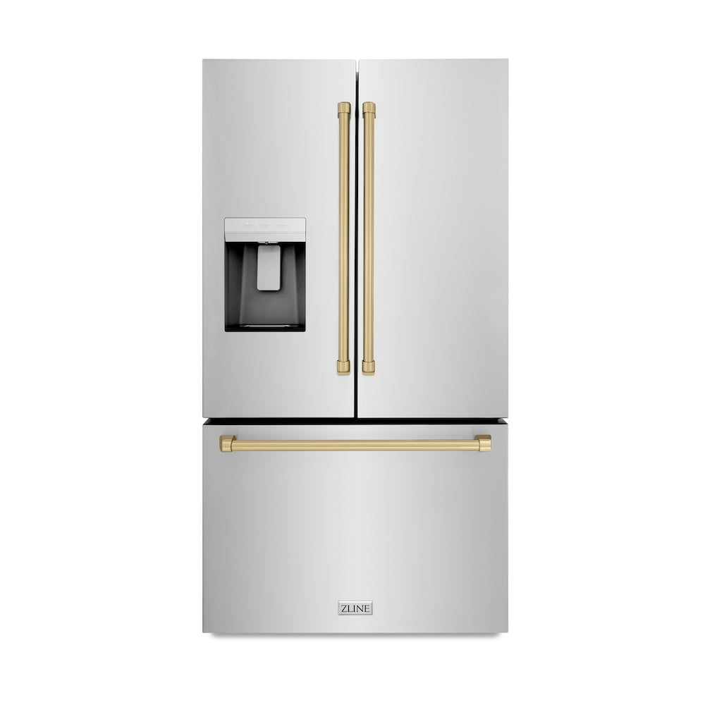 ZLINE Autograph Edition 36" Standard-Depth French Door Stainless Steel Refrigerator with Champagne Bronze Accents (RSMZ-W-36-CB)