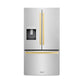 ZLINE Autograph Edition 36 in. 28.9 cu. ft. Standard-Depth French Door External Water Dispenser Refrigerator with Dual Ice Maker in Fingerprint-Resistant Stainless Steel and Polished Gold Modern Handles (RSMZ-W-36-FG)