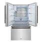 ZLINE Autograph Edition 36 in. 28.9 cu. ft. Standard-Depth French Door External Water Dispenser Refrigerator with Dual Ice Maker in Fingerprint-Resistant Stainless Steel and Matte Black Modern Handles (RSMZ-W-36-FMB) front, refrigeration compartment and bottom freezer drawer open.