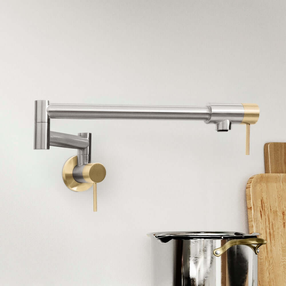 ZLINE Autograph Edition Gemini Pot Filler in Brushed Nickel and Champagne Bronze (GEM-FPF-ZBNCB) lifestyle, off.