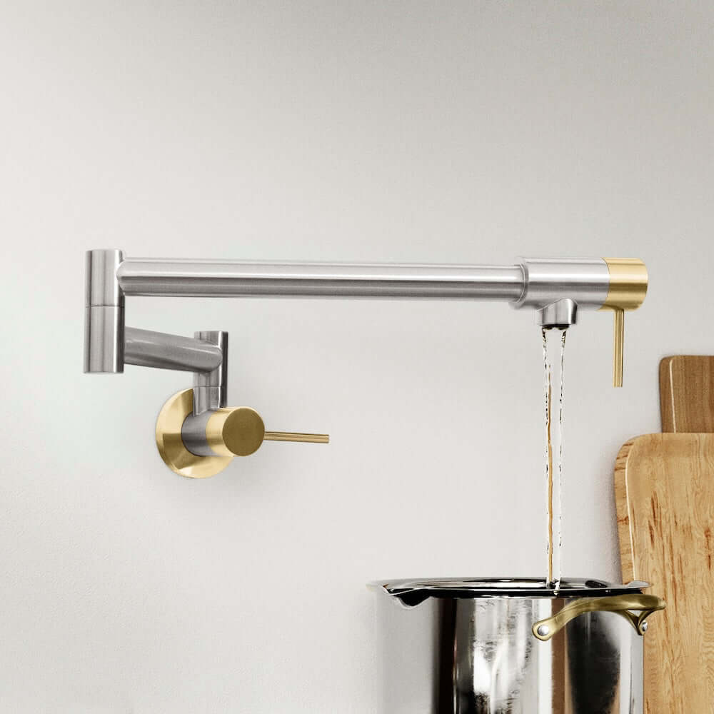 ZLINE Autograph Edition Gemini Pot Filler in Brushed Nickel and Champagne Bronze (GEM-FPF-ZBNCB) lifestyle, on.