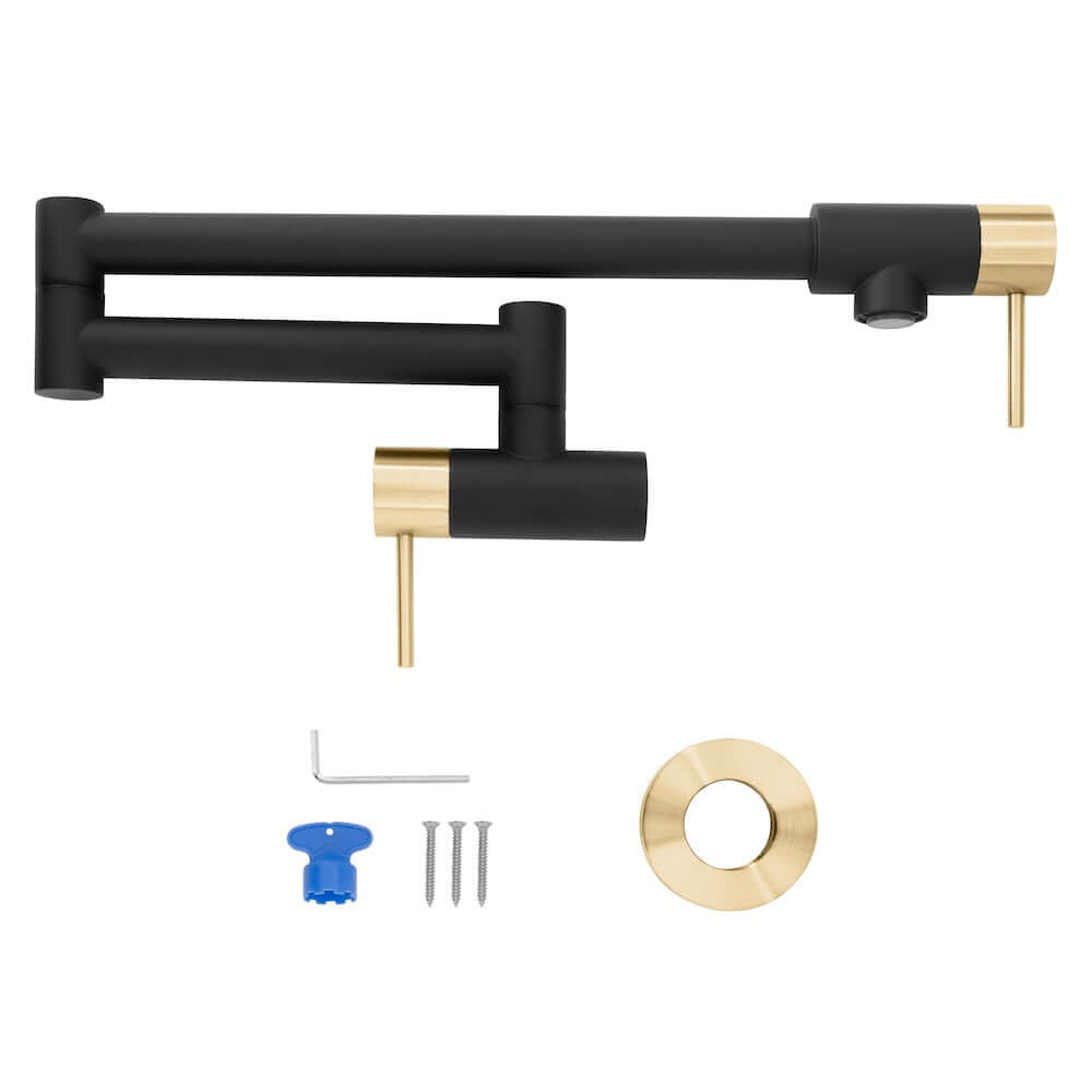 ZLINE Autograph Edition Gemini Pot Filler in Matte Black and Champagne Bronze (GEM-FPF-ZMBCB) components.