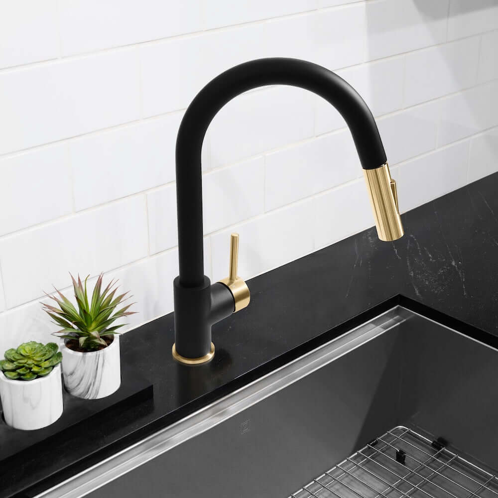 ZLINE Autograph Edition Gemini Kitchen Faucet in Black/Bronze (GEM