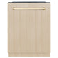 ZLINE Autograph Edition 24 in. Monument Series 3rd Rack Top Touch Control Tall Tub Dishwasher in Custom Panel Ready with Polished Gold Handle, 45dBa (DWMTZ-24-G) front, closed, with custom wood panels.