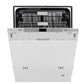 ZLINE Autograph Edition 24 in. Monument Series 3rd Rack Top Touch Control Tall Tub Dishwasher in Custom Panel Ready with Matte Black Handle, 45dBa (DWMTZ-24-MB) front, half open.