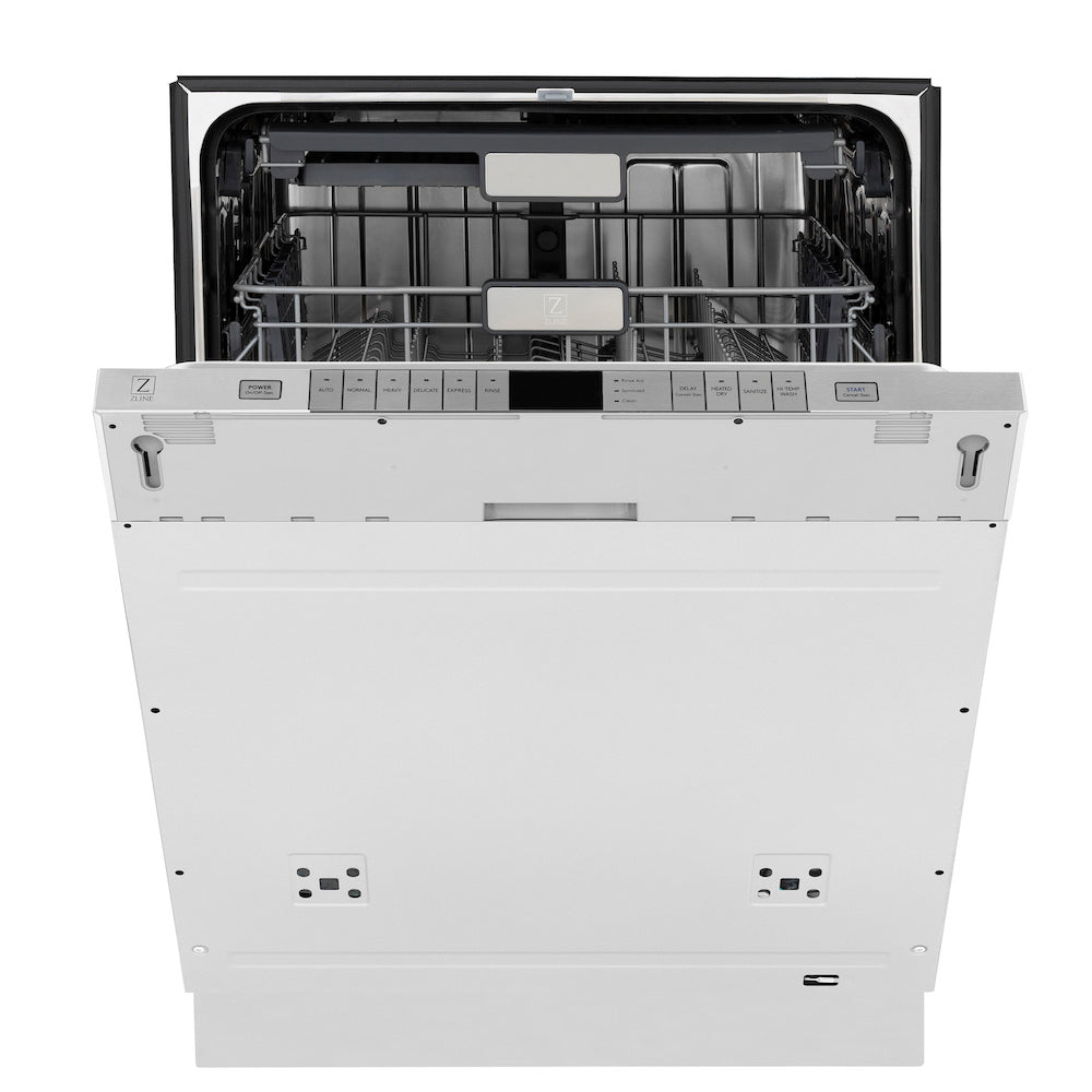 ZLINE Autograph Edition 24 in. Monument Tall Tub Panel Ready Dishwasher front with door half open.