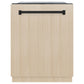 ZLINE Autograph Edition 24 in. Monument Series 3rd Rack Top Touch Control Tall Tub Dishwasher in Custom Panel Ready with Matte Black Handle, 45dBa (DWMTZ-24-MB) front, closed, with custom wood panels.