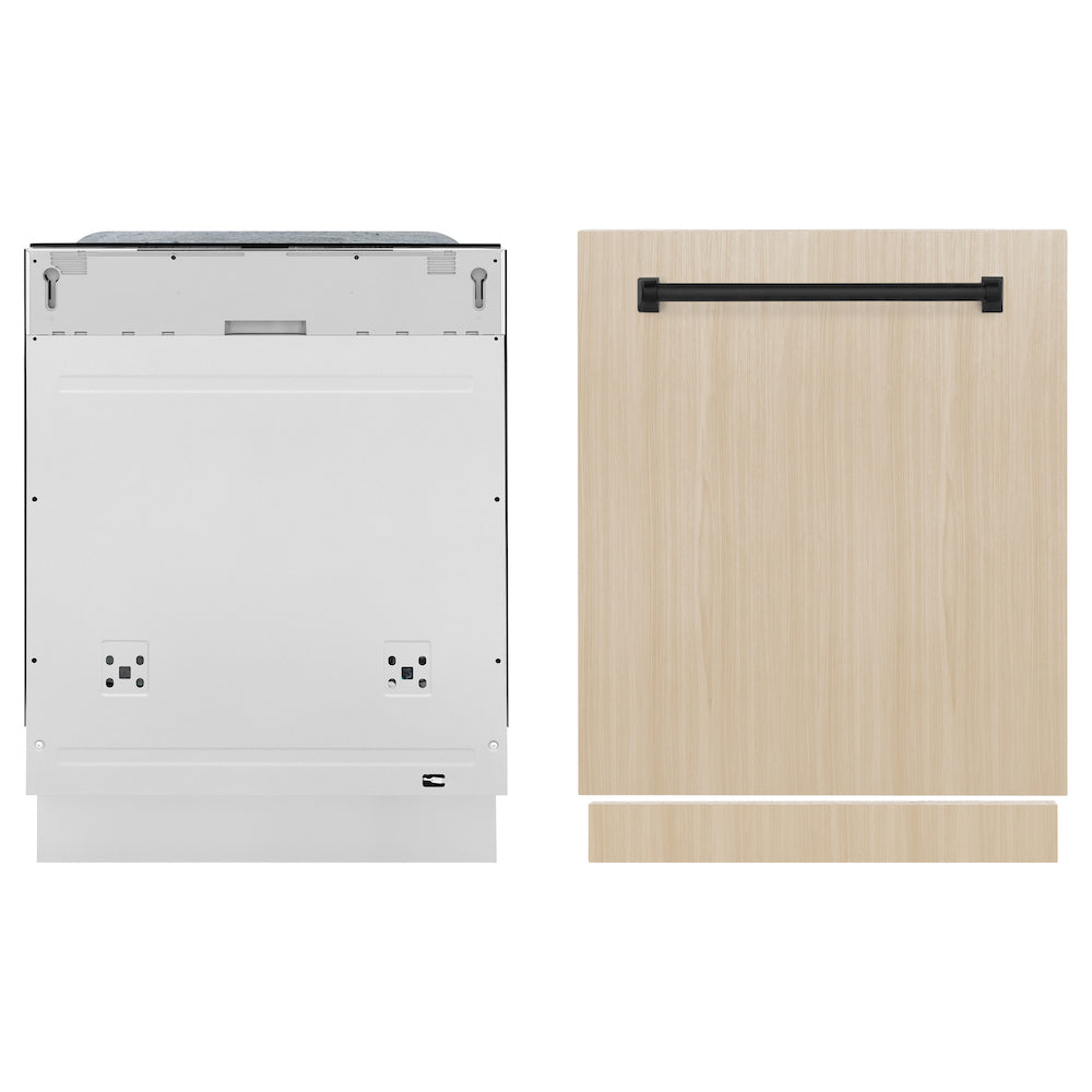 ZLINE Autograph Edition 24 in. Monument Series 3rd Rack Top Touch Control Tall Tub Dishwasher panel ready with Matte Black handle on custom wood panel (not included).