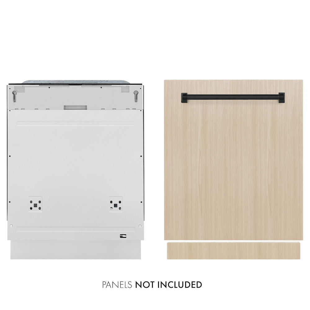 ZLINE Autograph Edition 24 in. Monument Series 3rd Rack Top Touch Control Tall Tub Dishwasher panel ready with Matte Black handle on custom wood panel. Text: Panel not included.