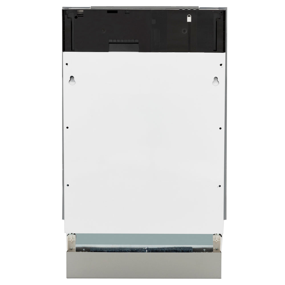 ZLINE Autograph Edition 18 in. Tallac Series 3rd Rack Top Control Dishwasher in Custom Panel Ready with Polished Gold Handle, 51dBa (DWVZ-18-G) front, closed.