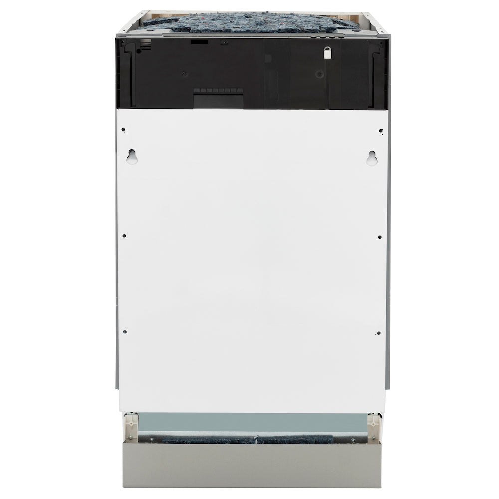 ZLINE Autograph Edition 18 in. Tallac Series 3rd Rack Top Control Dishwasher in Custom Panel Ready with Polished Gold Handle, 51dBa (DWVZ-18-G) front, closed.