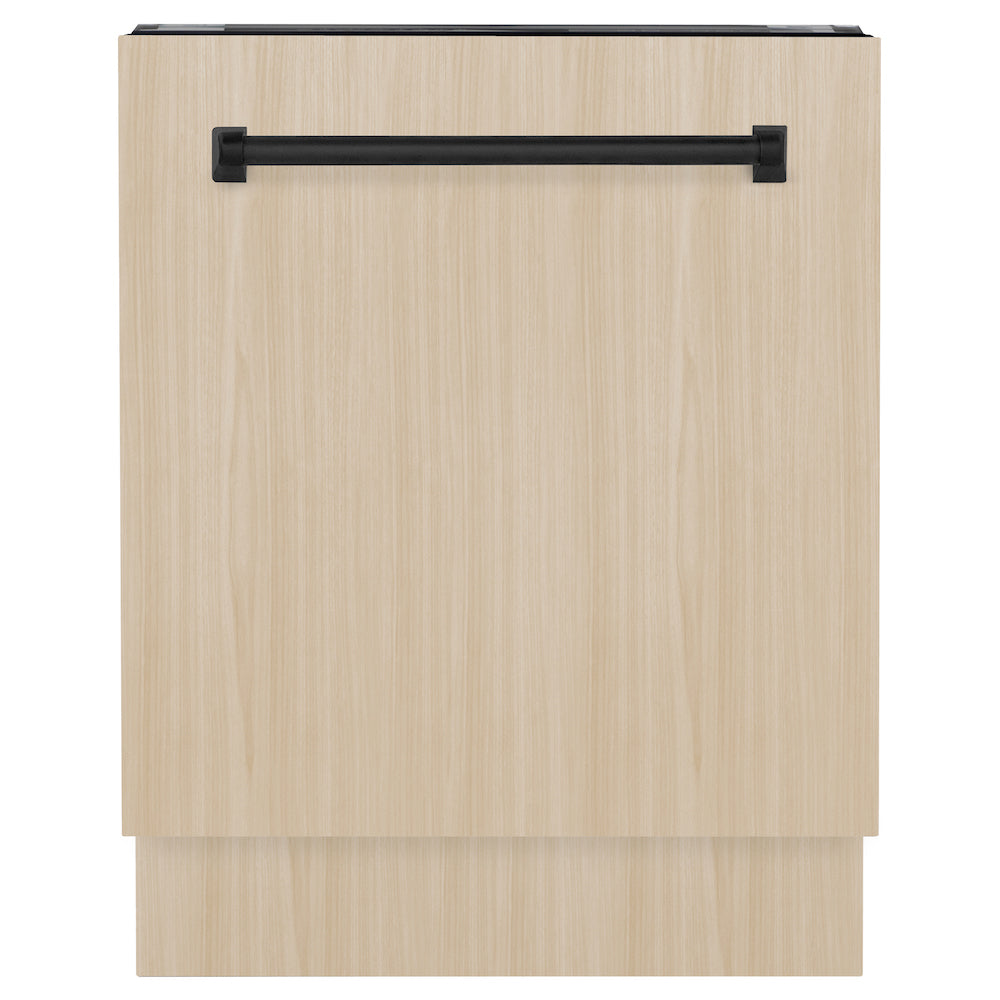 ZLINE Autograph Edition 24" Panel Ready Tallac dishwasher with Matte Black handle on custom panel.