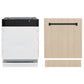 ZLINE Autograph Edition Panel Ready Tallac dishwasher next to included handle on custom panel front.