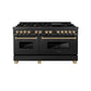 ZLINE Autograph Edition 60 in. 7.4 cu. ft. Legacy Dual Fuel Range with 9 Burner Gas Cooktop and 2 Electric Convection Ovens in Black Stainless Steel and Champagne Bronze Accents, Open Box-Good Condition