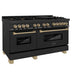 ZLINE Autograph Edition 60 in. 7.4 cu. ft. Legacy Dual Fuel Range with 9 Burner Gas Cooktop and 2 Electric Convection Ovens in Black Stainless Steel and Champagne Bronze Accents, Open Box-Good Condition