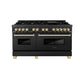 ZLINE Autograph Edition 60 in. 7.4 cu. ft. Legacy Dual Fuel Range with 9 Burner Gas Cooktop and 2 Electric Convection Ovens in Black Stainless Steel and Polished Gold Accents, Open Box-Good Condition