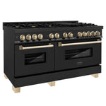 ZLINE Autograph Edition 60 in. 7.4 cu. ft. Legacy Dual Fuel Range with 9 Burner Gas Cooktop and 2 Electric Convection Ovens in Black Stainless Steel and Polished Gold Accents, Open Box-Good Condition
