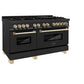 ZLINE Autograph Edition 60 in. 7.4 cu. ft. Legacy Dual Fuel Range with 9 Burner Gas Cooktop and 2 Electric Convection Ovens in Black Stainless Steel and Polished Gold Accents, Open Box-Good Condition