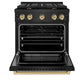 ZLINE Autograph Edition 30 in. 4.2 cu. ft. Paramount Dual Fuel Range with 4 Burner Gas Cooktop and Electric Convection Oven in Black Stainless Steel with Champagne Bronze Accents, Open Box-Great Condition