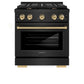 ZLINE Autograph Edition 30 in. 4.2 cu. ft. Paramount Dual Fuel Range with 4 Burner Gas Cooktop and Electric Convection Oven in Black Stainless Steel with Champagne Bronze Accents, Open Box-Great Condition