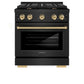 ZLINE Autograph Edition 30 in. 4.2 cu. ft. Paramount Dual Fuel Range with 4 Burner Gas Cooktop and Electric Convection Oven in Black Stainless Steel with Champagne Bronze Accents, Open Box-Good Condition